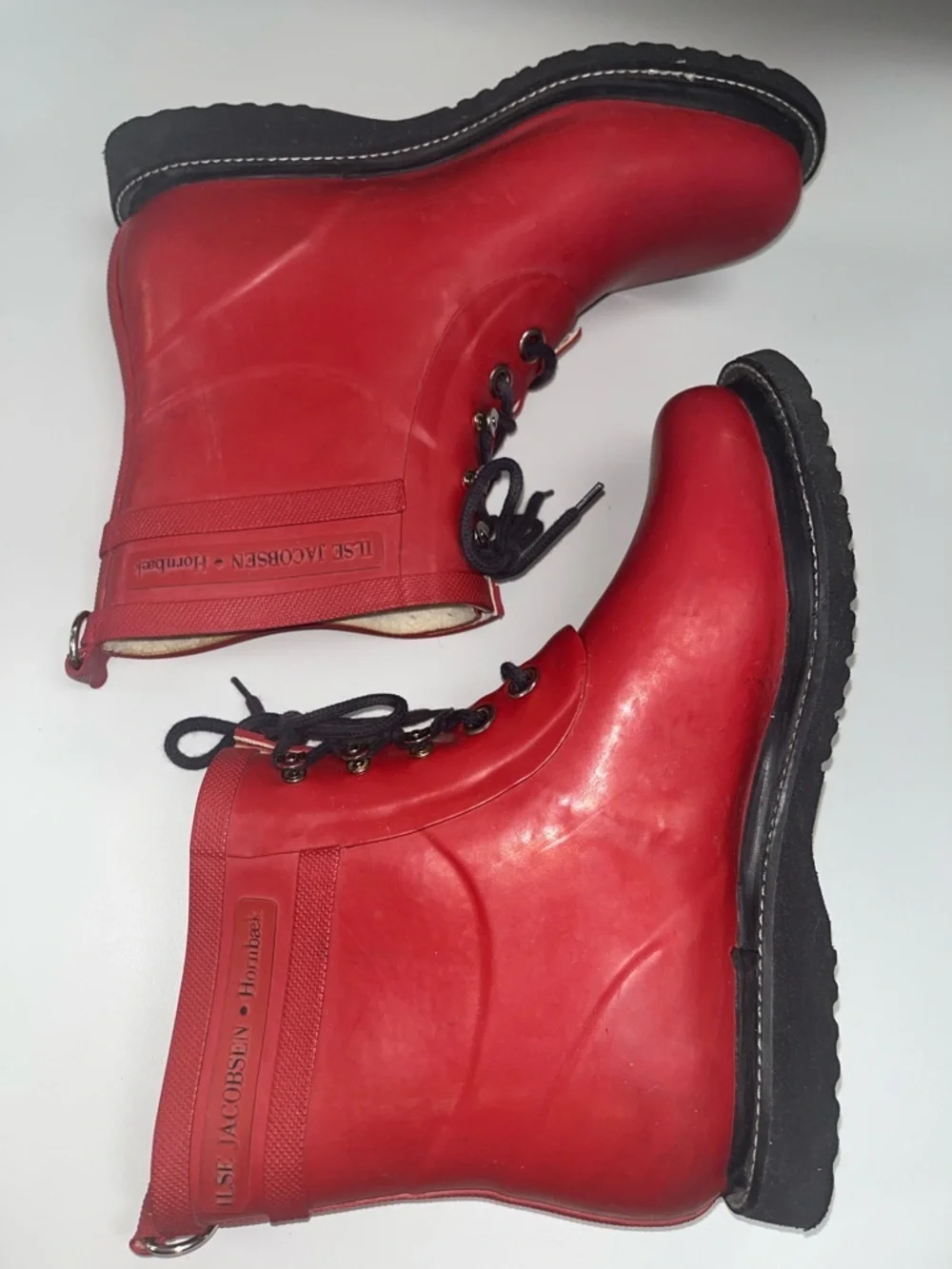 Ilse Jacobsen Hornbaek Red Lace-Up Rubber Rain Boots size 40